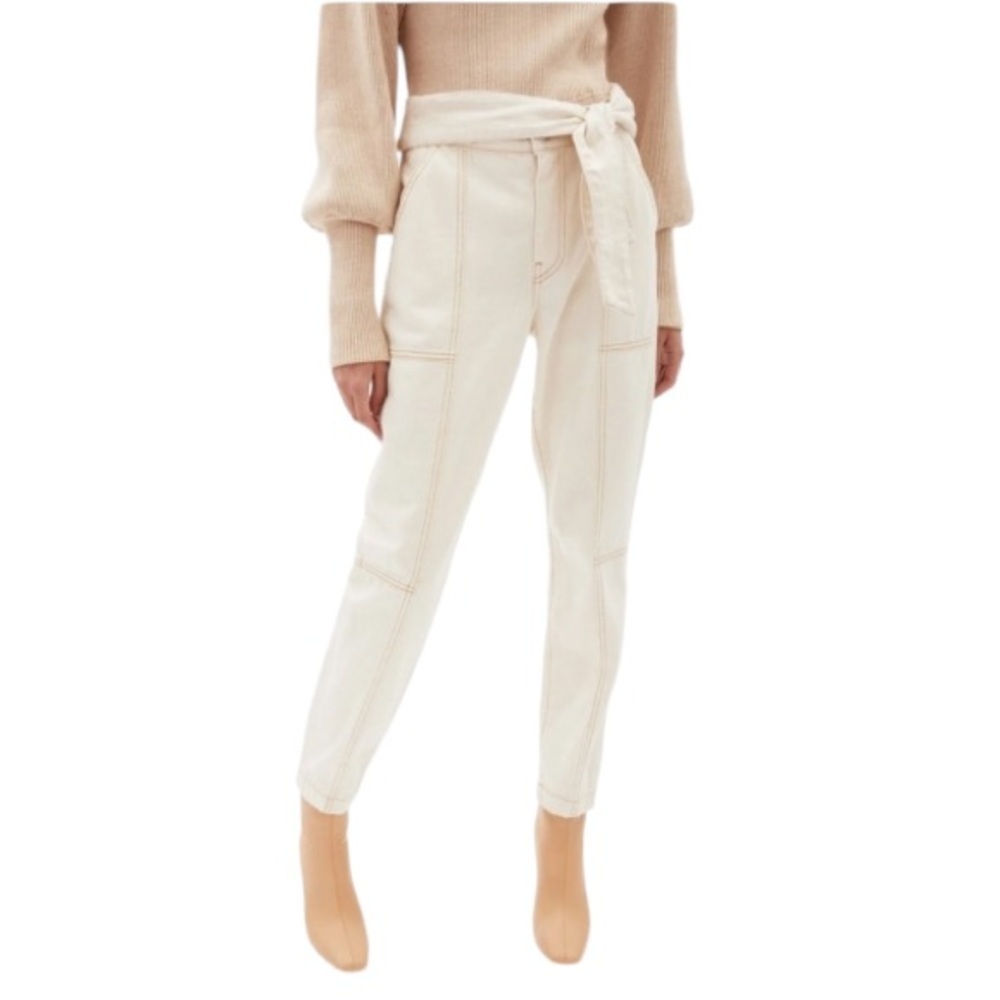Jonathan Simkhai Women's Beige Standard Tie Waist Denim Cargo Pants Size 27